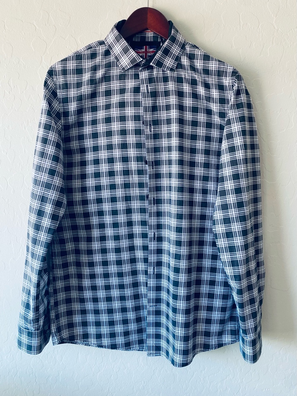 Soul of London Mens Shirt Size M 15.5 Black White Plaid Long Sleeve Button Down